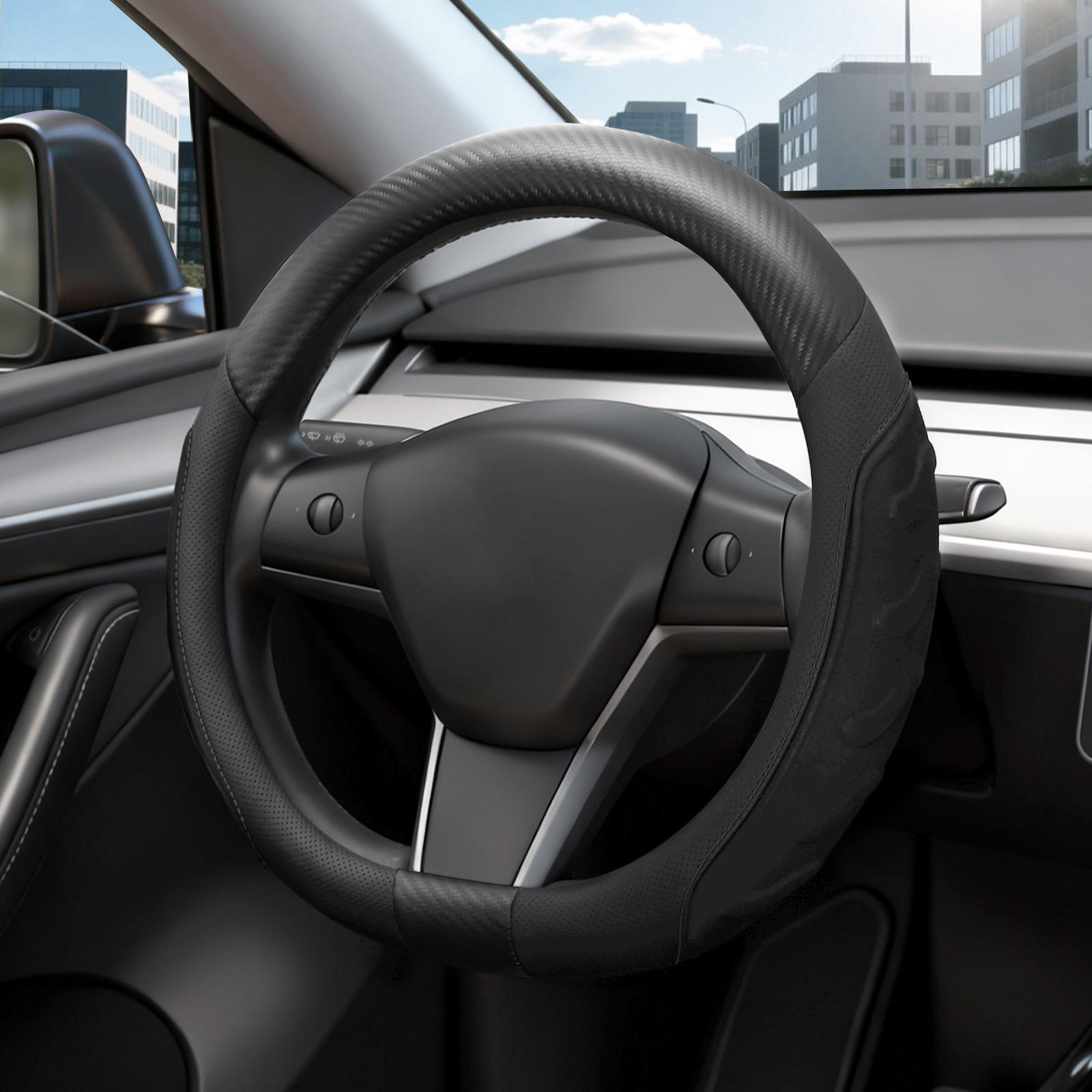 For Tesla Model 3 Model Y 2017 2025  D-Shape Flat Bottom Steering Wheel Cover  Leather Anti-Slip Grip