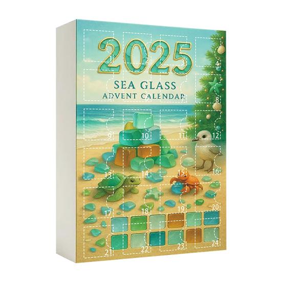 Adventní kalendář Vánoční strom z mořského skla 2025 24 dní Odpočítávání svátků s mini ozdobami z mořského skla Dekorace vánočního stromku s oceánskou tématikou
