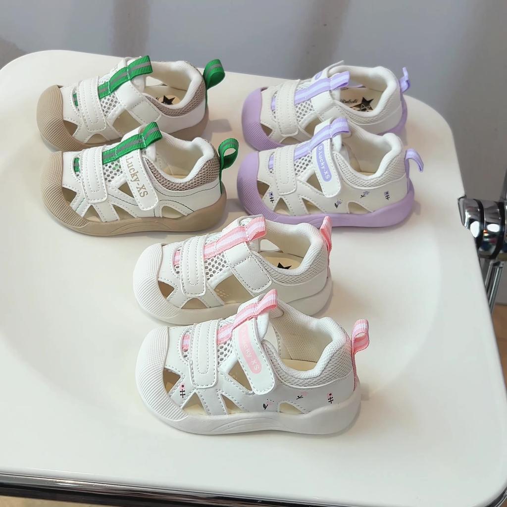 Baby and toddler walking sandals summer hollow out girls' walking shoes anti slip soft sole boys' indoor shoes hair replacement