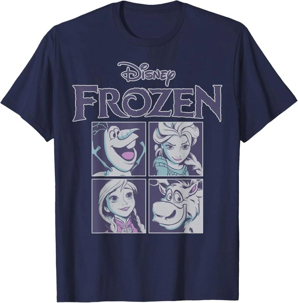 Hot Fashion Frozen Blue Hue Character Portrait Grid Panels T-Shirt S-4XL Four Seasons Gift Unisex