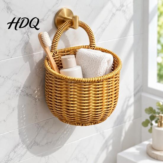Kitchen Spice And Egg Organizer Woven Hanging Wicker Storage Basket Wall Mounted Imitation Rattan Organizer Versatile Containers Rustic Style