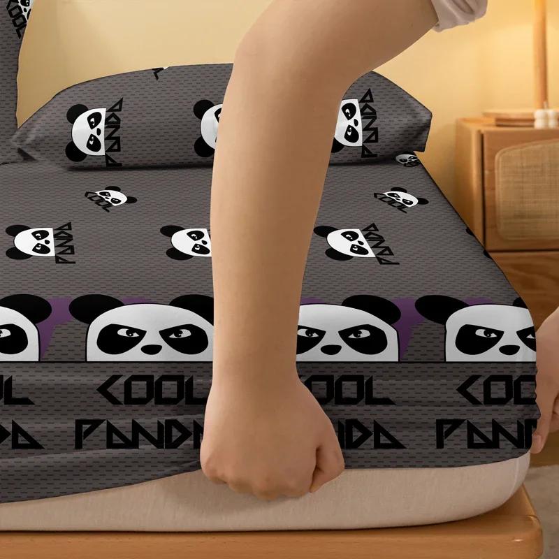 1 Cartoon Cute Animal Panda Printed Matte Fitted Sheet, Bedroom Printed Bed Cover, Bedding (Excluding Pillowcases)