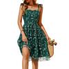 Women Sleeveless A Line Midi Dress with Embroidered Floral Mesh Overlay Adjustable Spaghetti Straps Backless Design