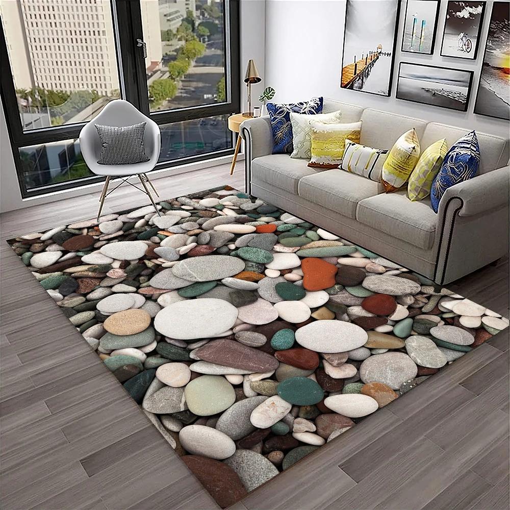 3D Stone Pebbles Footprint Beach Carpet Rug for Home Living Room Bedroom Sofa Doormat Decor,Kid Play Area Rug Non-slip Floor Mat