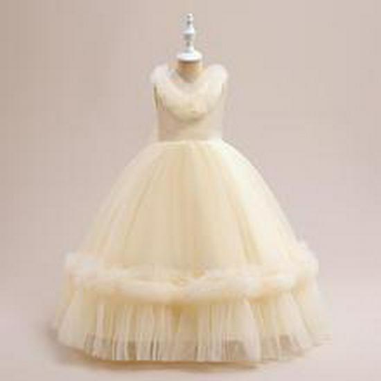 Girls' Lace Beaded Princess Evening Gown with Train