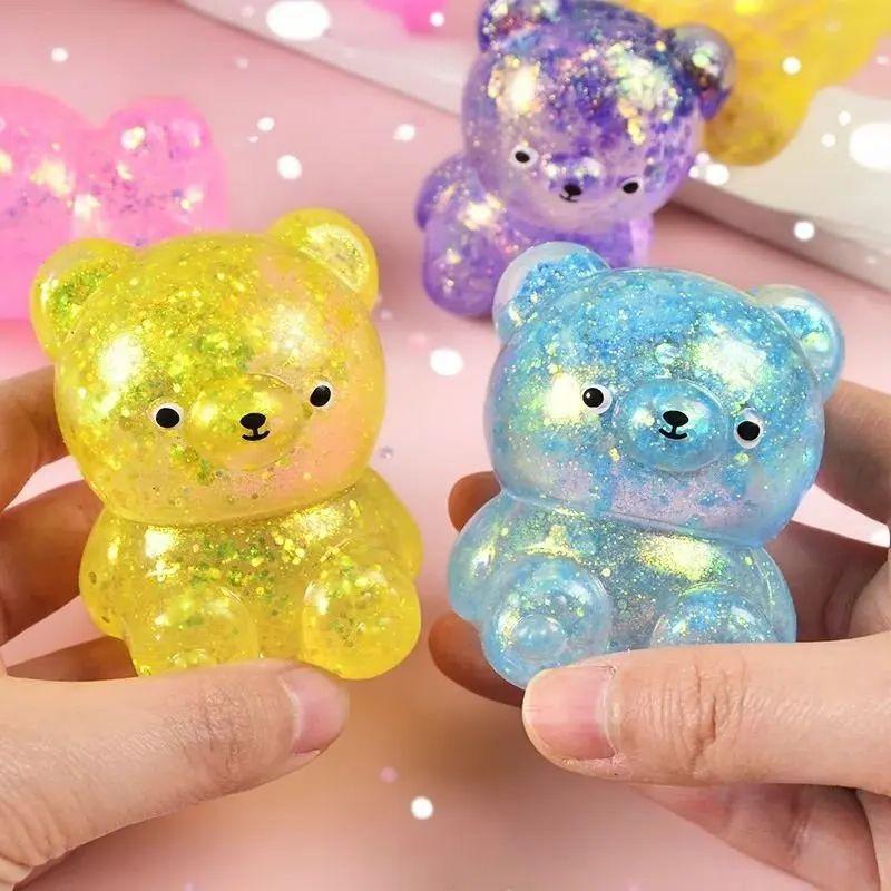 Glitter Gummy Bear Squishy Fidget Toy Needoh Stress Relief Vent Decompression Squeeze Animal Toy For Kids Adults Party Favors