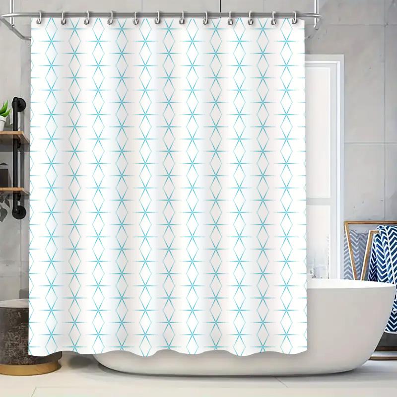 Scandinavian Wave Shower Curtain-White Geometric Pattern Shower Curtains 180X 200 Cm For Modern Spa Bathroom Decoration