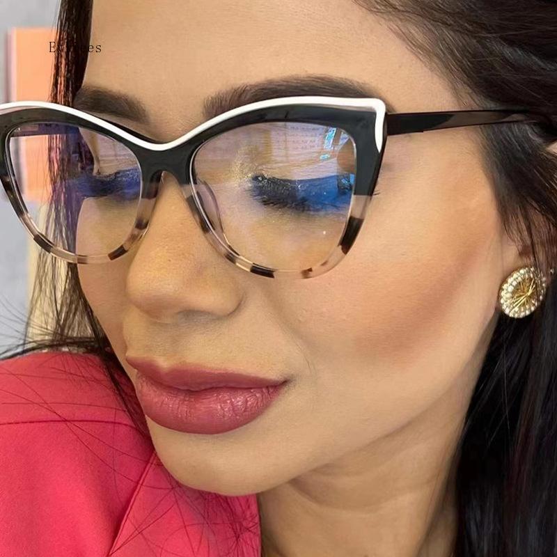 Women's Eyeglasses Trend Cateyes Sexy Flat Mirror TR90 Anti-blue Light Eyeglasses Frame Transparent Optical Computer Eyewear