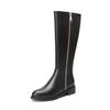 Krazing Pot Cow Leather Autumn Winter Shoes Thick Med Heels Big Size 45 Size 44 Zipper Decoration Concise Style Women Keep Warm Knee Boots