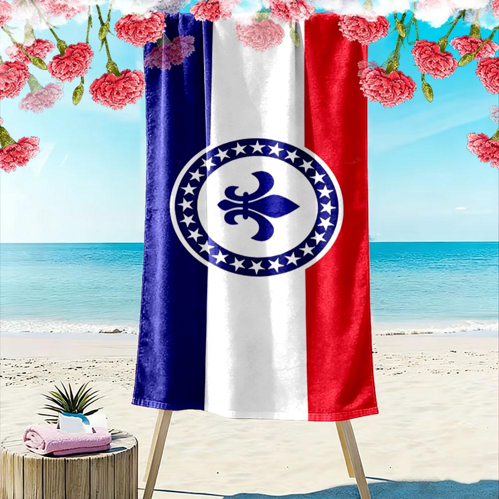 Beach Towel with Fleur De Lis Star Circle Flag, Quick Dry Lightweight, Ultra Soft Absorbent, for Vacation Pool Gift