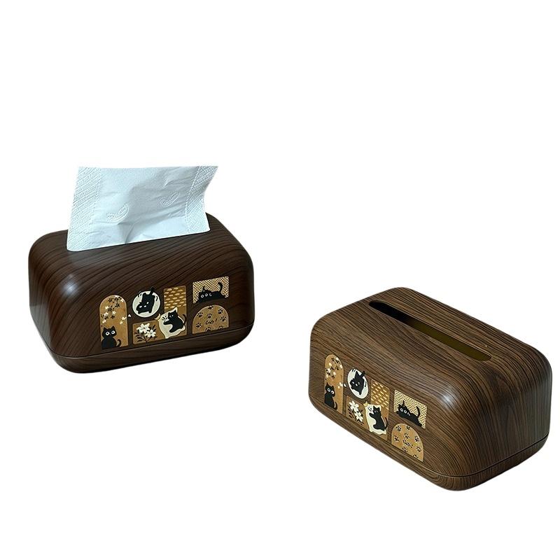 Vintage Simple Walnut Color Tissue Box Household Cat Wood Living Room Storage Carton Wooden Tissue Storage Box