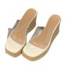 Thick-soled Wedged Slippers, Waterproof Platform, Muffin Bottom, Toe Sandals, Holiday Style Straw Weaving Fashion, and Wedge Heels.