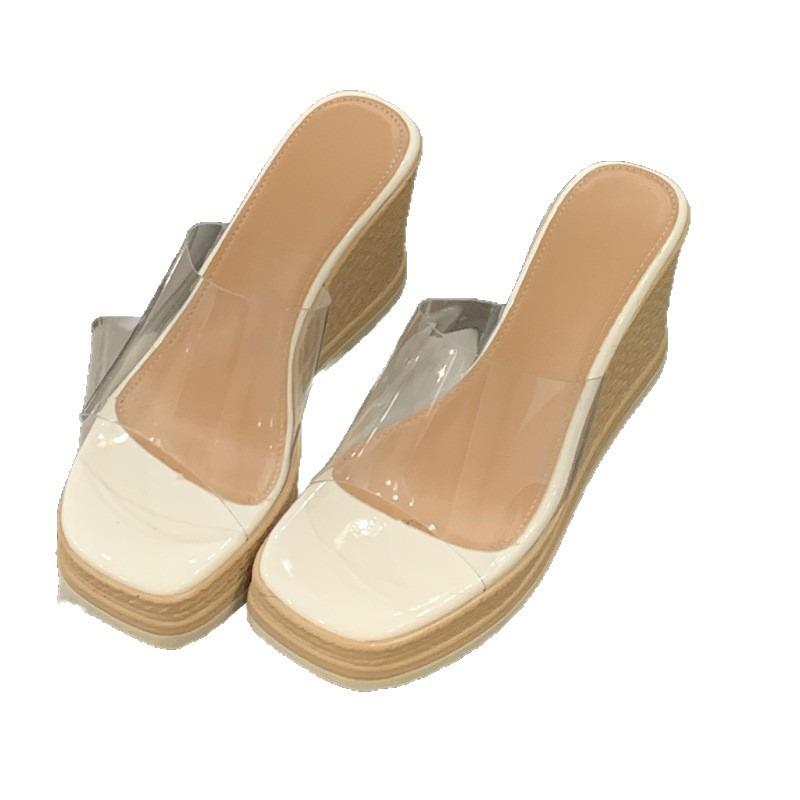 Thick-soled Wedged Slippers, Waterproof Platform, Muffin Bottom, Toe Sandals, Holiday Style Straw Weaving Fashion, and Wedge Heels.