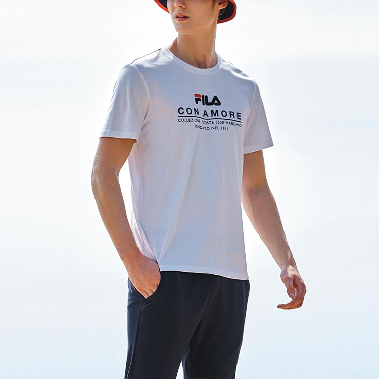 Fila Logo Print Crew Neck Loose Short Sleeve T-Shirt Men Tops Standard-White F11M028114G-WT