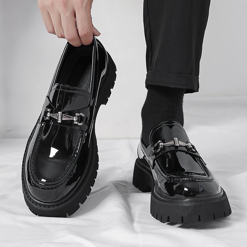 2026 Men's and Teens' Large Size, Wide-Toe Loafers - Slip-On Leather Shoes with Thick Soles for Height Increase