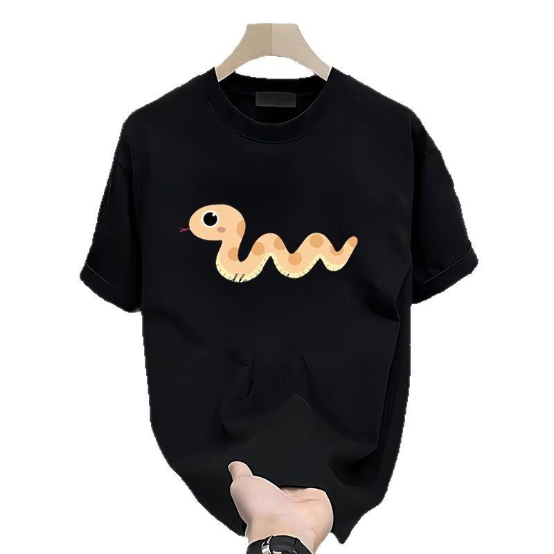 Heavy 100% Cotton Short-Sleeved T-Shirt Men'S Hong Kong Style Trend Printed Half-Sleeved Loose Couple T-Shirt