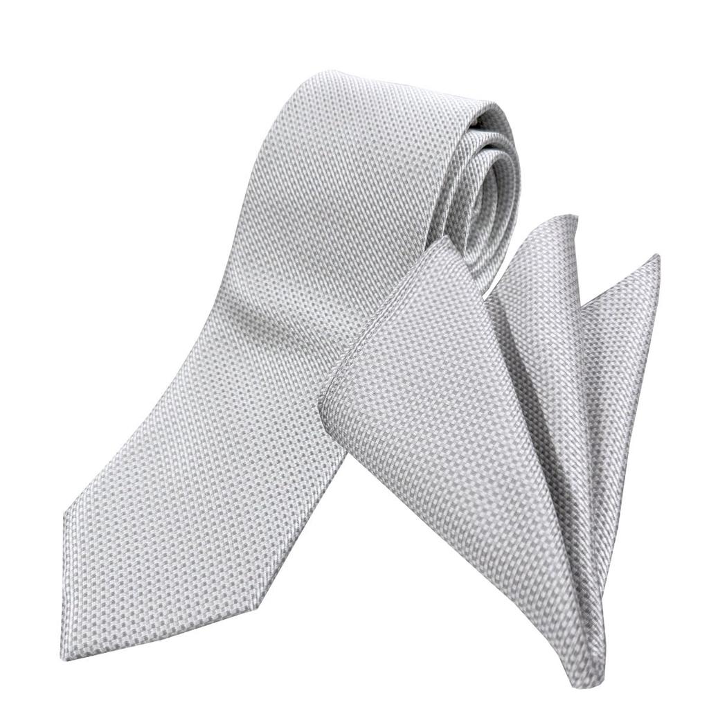 [Milano Alpha] Men's Formal Tie and Pocket Square Set for Weddings, Receptions, and After-Parties - Stylish, Gentlemanly, Washable, fo101-3 Silver