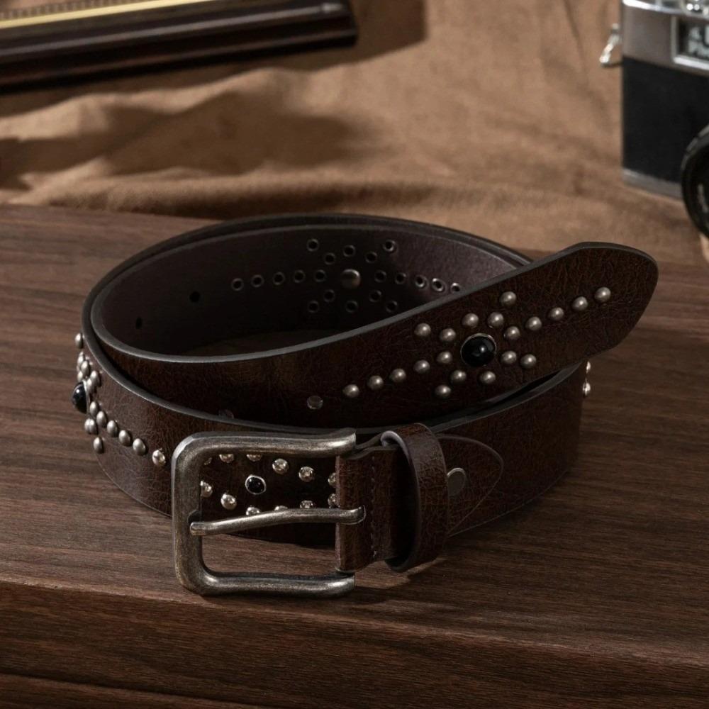 Fashion Rivet Buckle Waist Belt Jeans Style Versatile Jeans Belt Genuine Leather Waistband Men Women