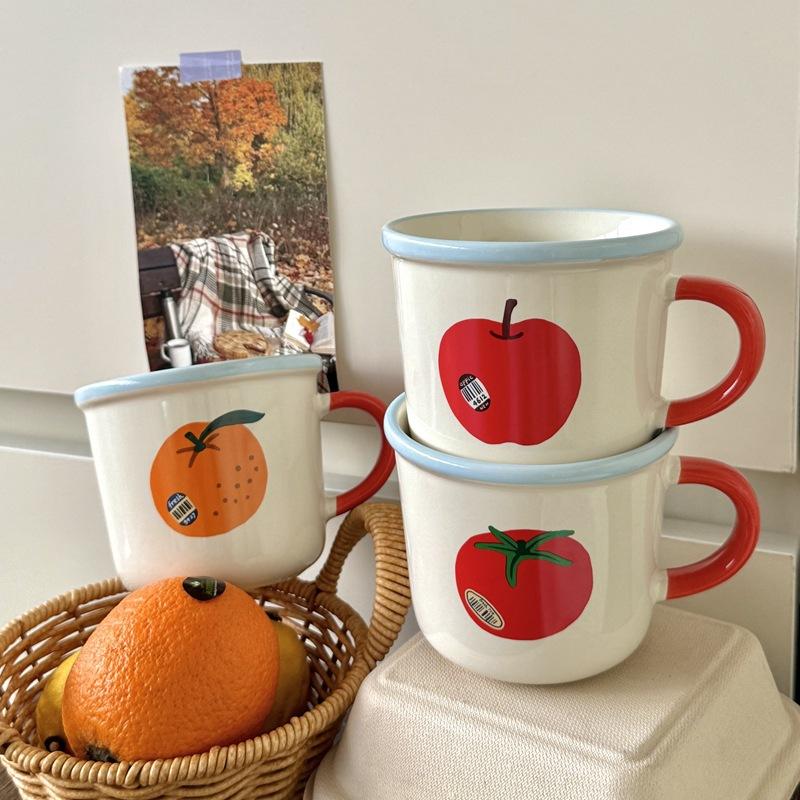 Ancient Style Ceramic Mug Apple Couple Coffee Cup Breakfast Milk Cup Souvenir Tomato Ceramic Mug Mug