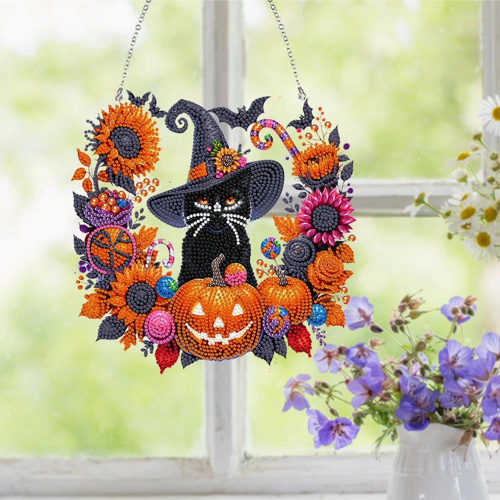 Acrylic Special Shape Bow Skeleton 5D DIY Diamond Painting Wreath Pendant Diamond Painting Wreath Decor for Garden Window Decor