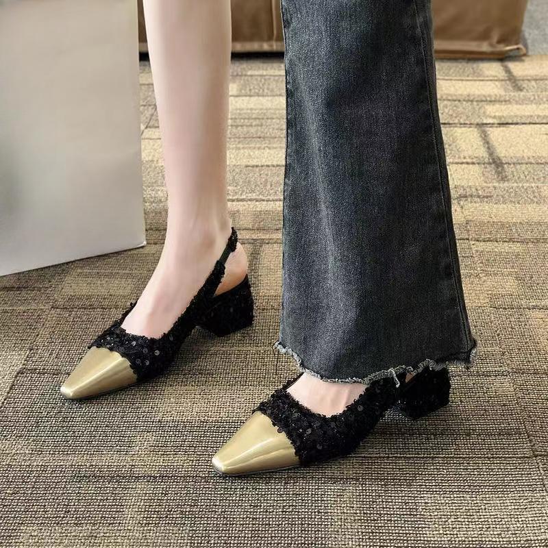 Fashion Summer New Fairy Style Luxury Sequin Decoration Designer Women Sandals 2025 Fashion Dress Party Women Heeled Shoes 35-42