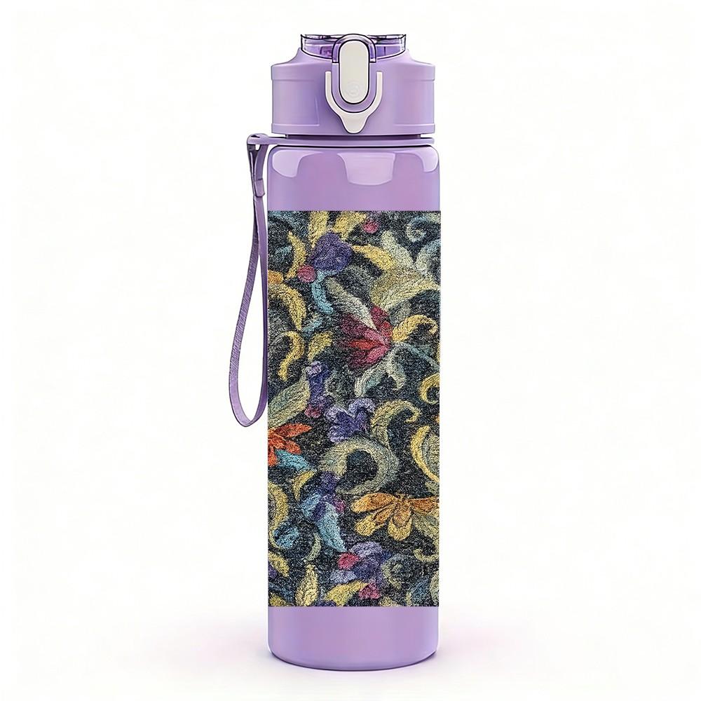 1PC Dark Mixed Floral Leaf Vintage Print 750ml Color Plastic Sports Water Bottle Leakproof Flip Straw Lid Suitable for Sports Office Home Use