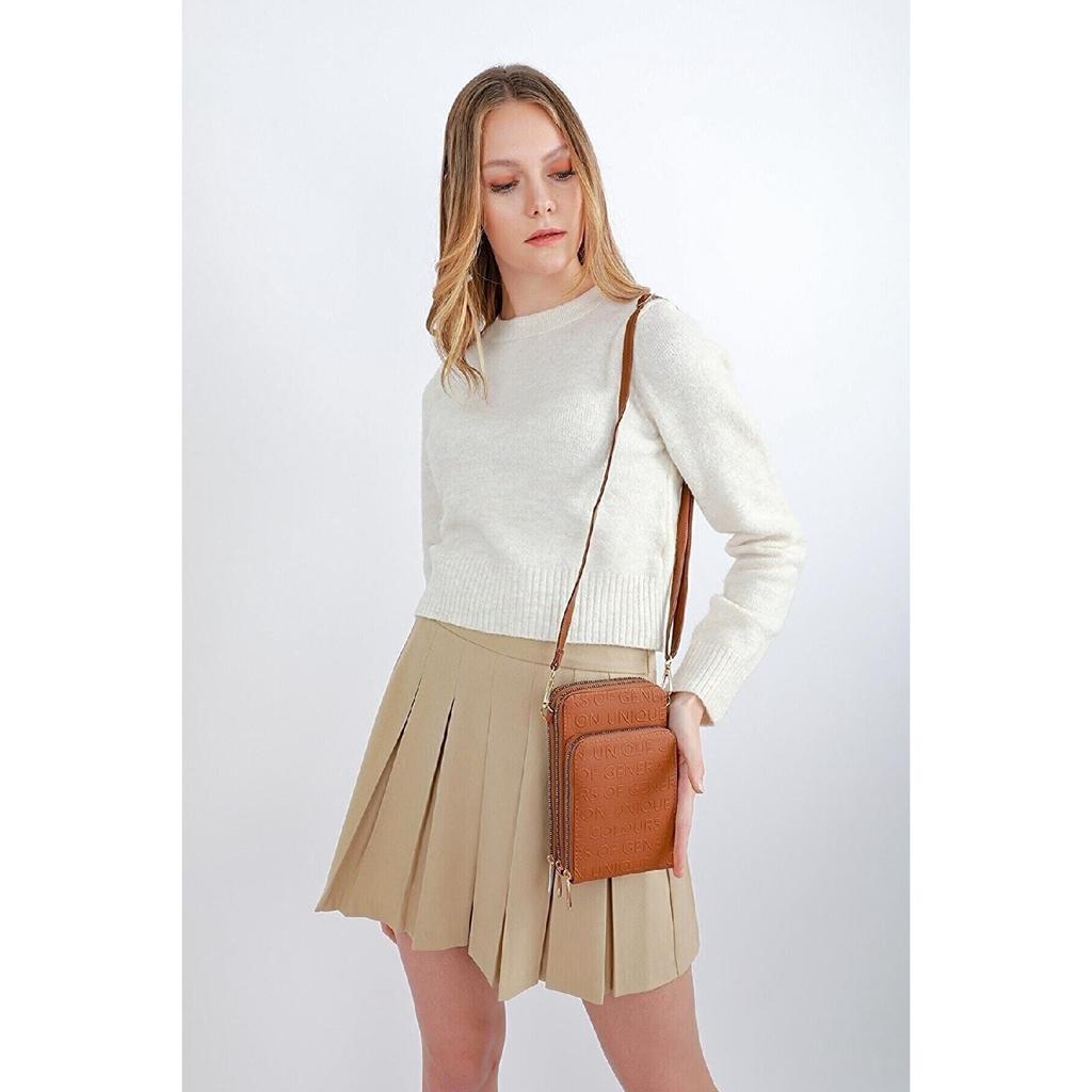 Unique Market Schwarze Damen-Handy-Umhängetasche mit 3 Fächern