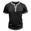 Men's Henley Collar Polo Shirts Summer Fashion Patchwork Short Sleeve Pullover Tops Retro Casual Tees Men