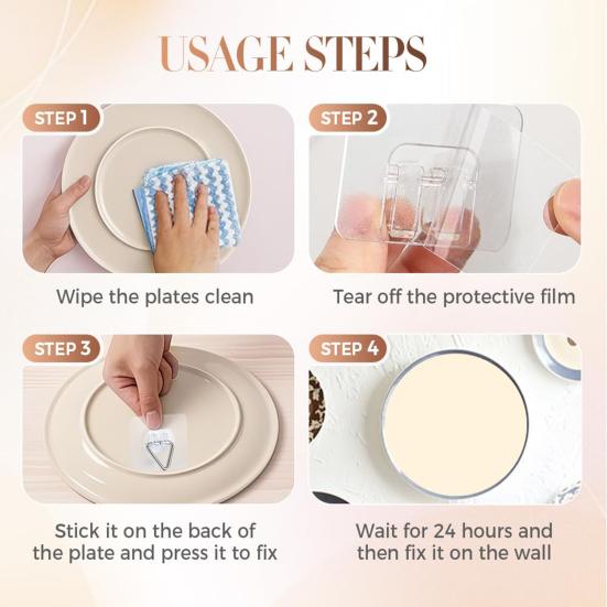 10/20/30Pcs Invisible Adhesive Plate Hangers Strong Load-bearing Easy to Install Wall Plate Hangers Picture Hanging Vertical Hooks