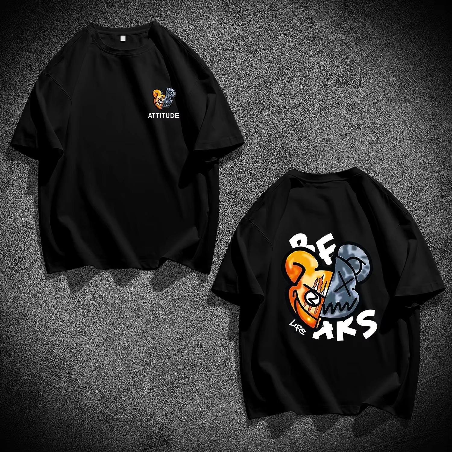 

2025 New Men s Bear Print Cotton T-shirt Summer Short Sleeve Round Neck Tees Loose Classic Streetwear Oversized Unisex Tops S