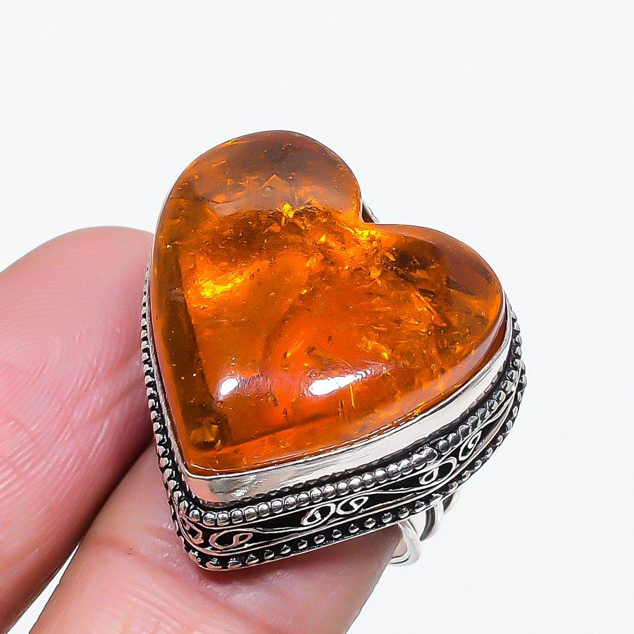 

Natural Baltic Amber Gemstone 925 Sterling Silver Jewelry Ring Size 7 i6E46