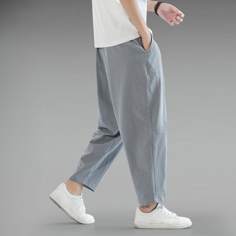 Japenese Cotton Linen Pants Men Summer Straight Casual Ice Silk Sweatpants Male Wide Leg Oversize Linen Trousers
