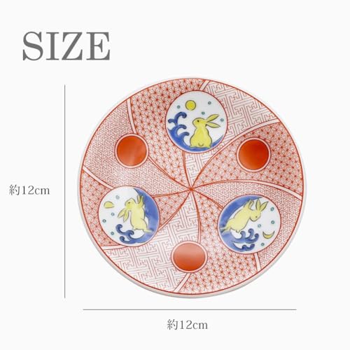 Hergestellt in Japan, Kutani-Keramik, Kutani Gosai Keramik, magnetisch, kleiner Teller, glücklicher kleiner Teller, Geschirr, japanisches Geschirr, 12cm, Kaninchen-Design, lebhaft