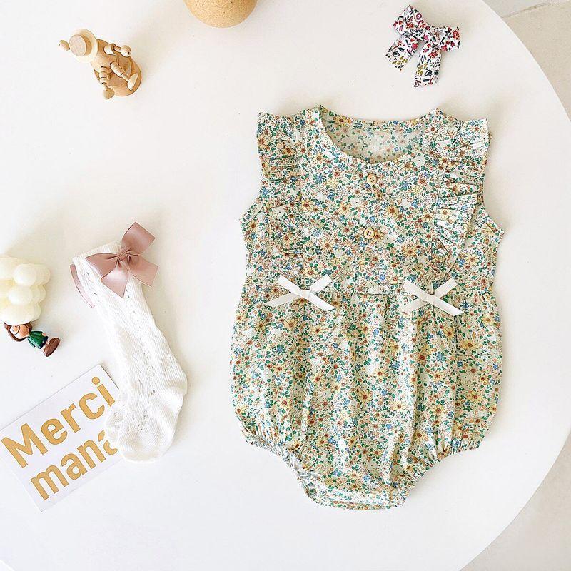 NASA Baby Girl Summer One-Piece Floral Skirt Baby Pure Cotton Triangle Rompers Newborn Baby One-Piece Romper Mdbrs2233-Gr Green Floral Triangle 80