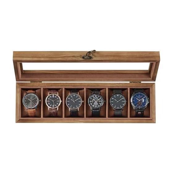 

SONGMICS Watch Case, 6 Pieces, Wooden Watch Storage, Collection Case, with Transparent Window, Watch Box, Accessory Storage, Stylish, Father s Day
