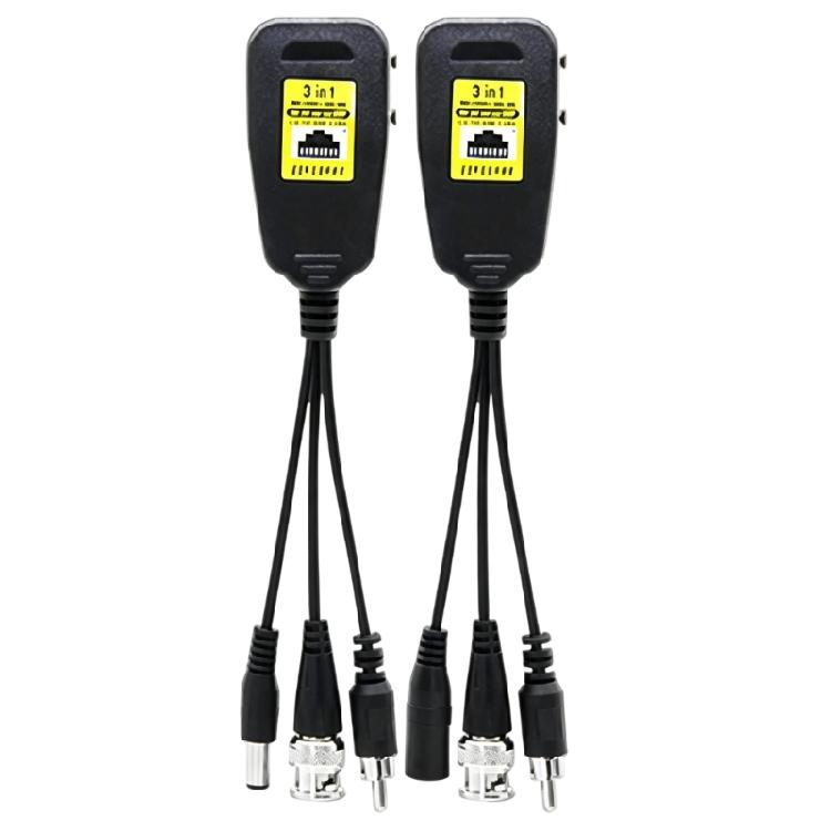 CCTV Video Balun Adapter Set with BNC Connector, RJ45 Port DC5.5X2.1Mm Power Cable for Analog Surveillances Layouts