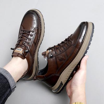 Fashion Italian Genuine Leather Men's Shoes New Lace Up Designer Casual Shoes Luxury Brand Outdoor Walking Sneakers Sapatos Masculinos
