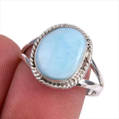 Natural Republic Larimar Gemstone 925 Solid Silver Jewelry Ring Size 8.5 Q7B78