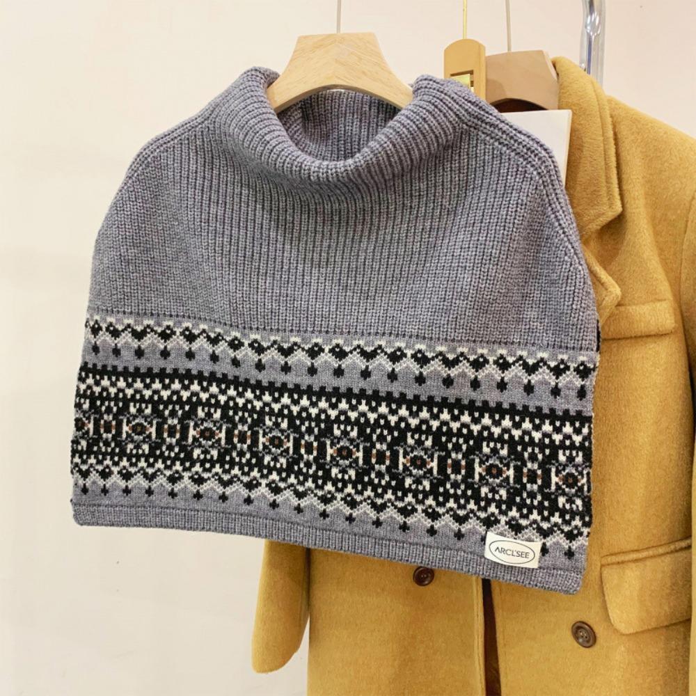Warm Fair Isle Style Knitted Shawl Pullover Neck Wraps  Clothes Decoration Accessories серый