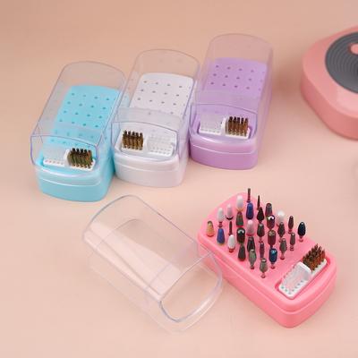 Caixa de armazenamento de brocas de unha 2 em 1 com 30 furos com escova de limpeza, suporte para cabeça de moagem de salão de manicure, acessório para arte em unhas