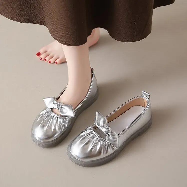 Fashion Low Heel Elegant With Bow Shoes for Women Office Slip-on Leather Casual Beau Today Chic Quick Delivery Young Popular Woman Flats