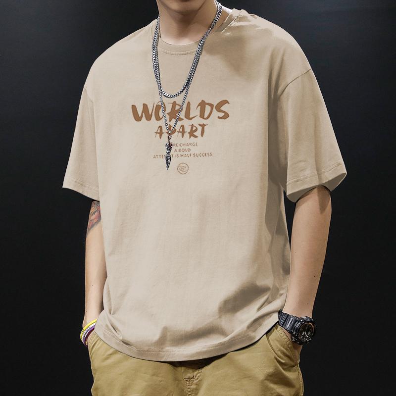 

Ретро 100% Хлопковая Футболка с Коротким Рукавом Мужская Летняя в Гонконгском Стиле Красивая Свободная 3XL