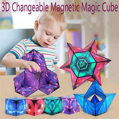 Cubo Mágico Magnético Cambiable Geométrico 3D Divertido Anti Estrés Cubo Rompecabezas de Mano Flip Juguetes Creativos para Niños Adultos Ansiedad Fidget