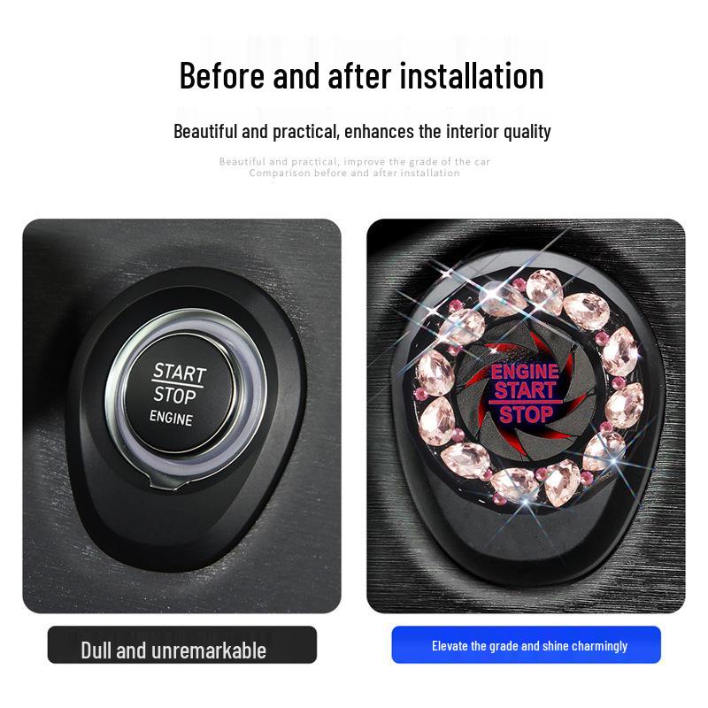 Car Ignition Start Button Decor Ring with Inlaid Crystal Diamonds for Women