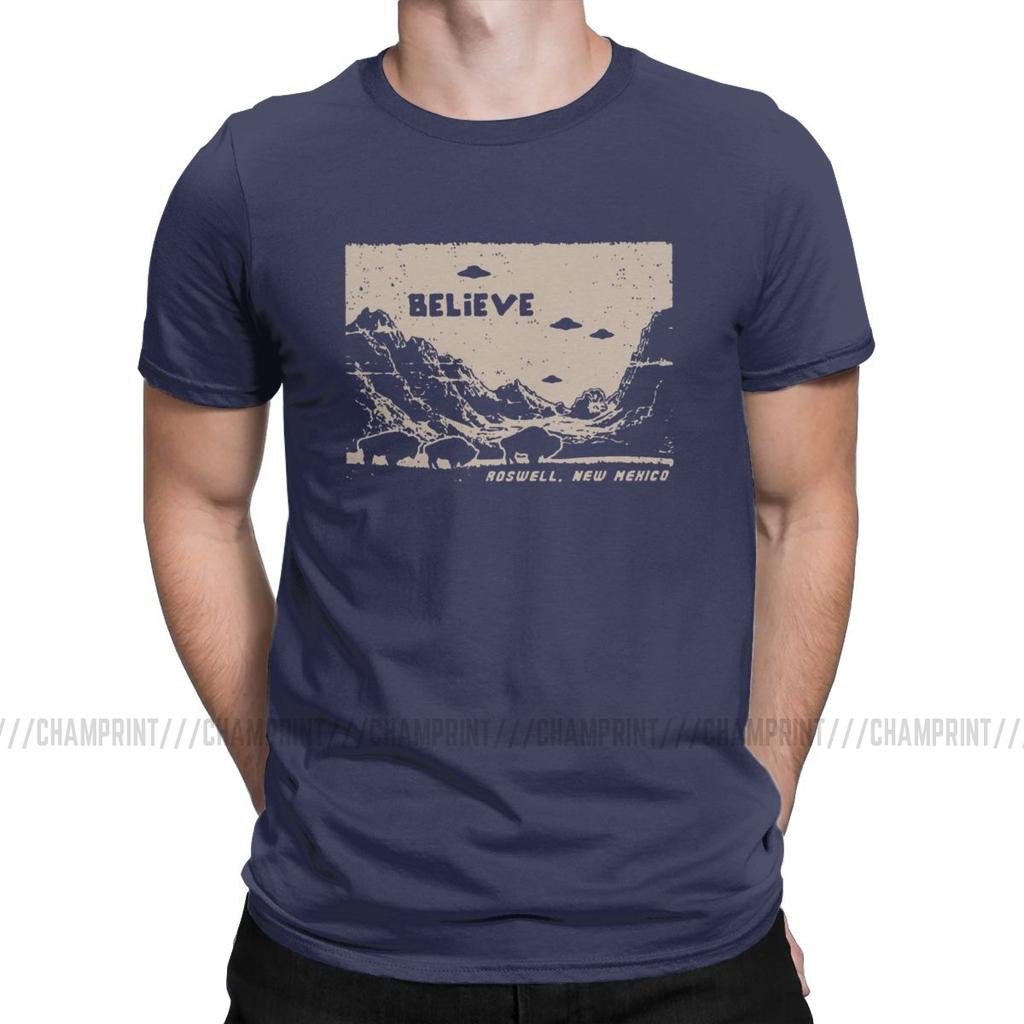 Ufo Flying Saucer T Shirts For Men Pure Cotton Funny T Shirt Round Collar I Want