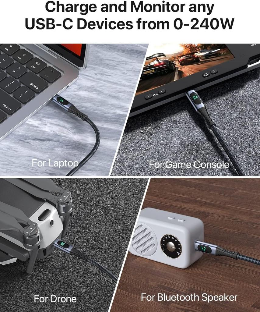 BOEN zu PD Schnell 240W Thunderbolt 3 Ausgang Bildschirm USB Laden Daten Video Langlebig Kompatibel mit und Anderen Geräten Typ-C Typ-C Kabel, 1,2m,
