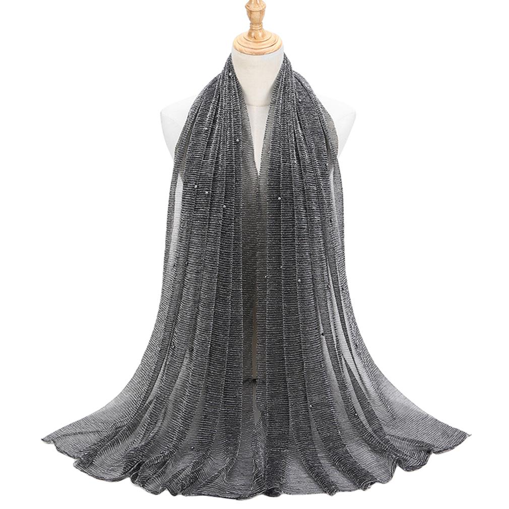 Women's Elegant Pleated Shawl Scarf, Lightweight Breathable Scarf with Beads, Versatile Sunscreen Shawl for Daily/Party