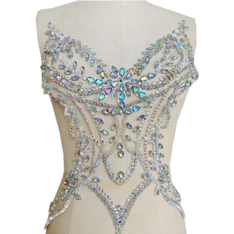 DIY Rhinestones Sew on Patches Hand Beaded Patches 3D Costumes Appliques Patches for Costums Wedding Dress