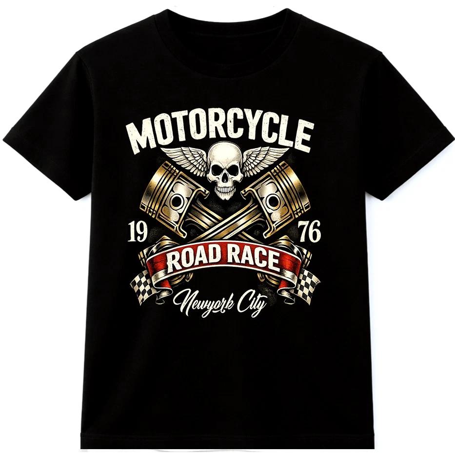 

Skull Motorcycle Racing T Shirt Vintage Biker Rider Graphic Tee Chopper Racer 4XL