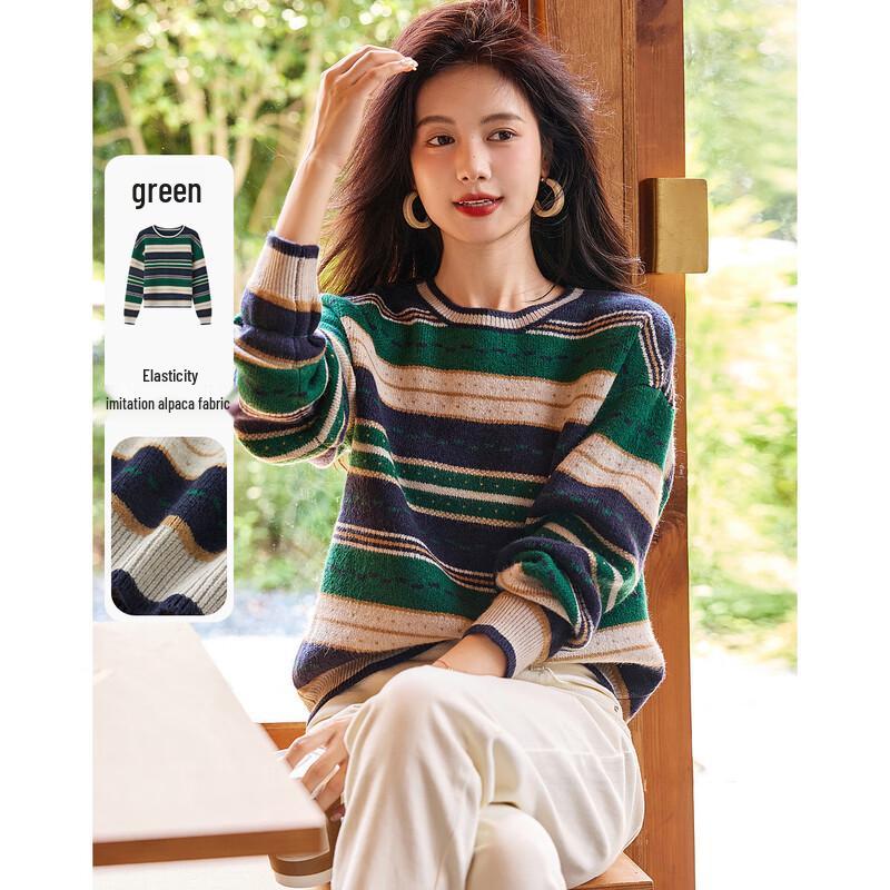 

Женский элегантный вязаный свитер в полоску с круглым вырезом XL